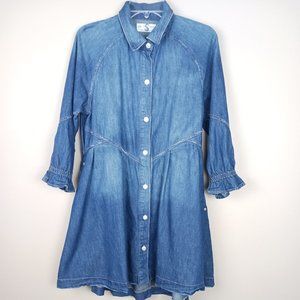 FREE PEOPLE| We the Free Hannah Denim Mini Dress Puff Sleeves Button Front Sz S
